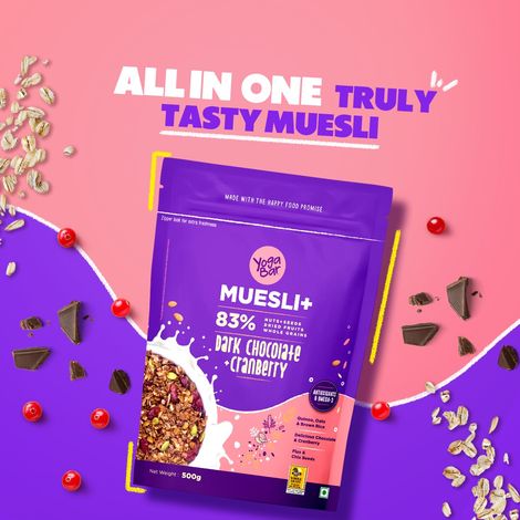 Yoga Bar Wholegrain Breakfast Muesli-Dark Chocolate+Cranberry,Granola,Gluten Free,Antioxidant Rich