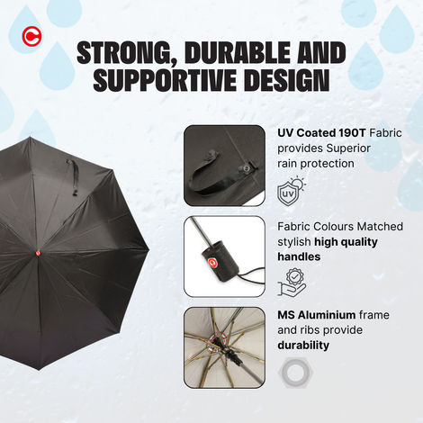 Citizen 2 Fold 24.5 Inch Black silver Umbrella with Reflective Piping
