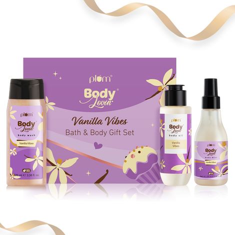 Plum Bodylovin' Vanilla Vibes Bath & Body Gift Set With Body Wash, Body Mist & Body Oil