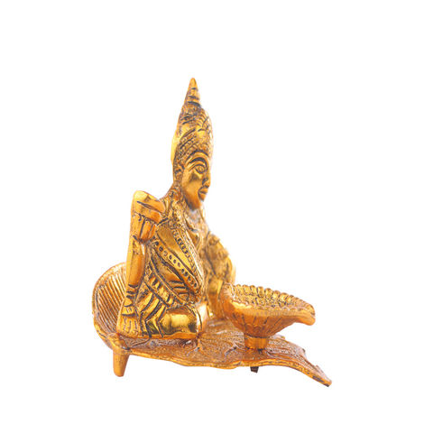 Diya Kuber Ji on Gold Peepal Leaf | Golden | Metal | Kuber Diya | Devnidhi