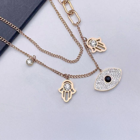 SALTY Evil Eye Hamsa Layered Necklace Pendant for Women and Girls| Anti-Tarnish | Rose Gold