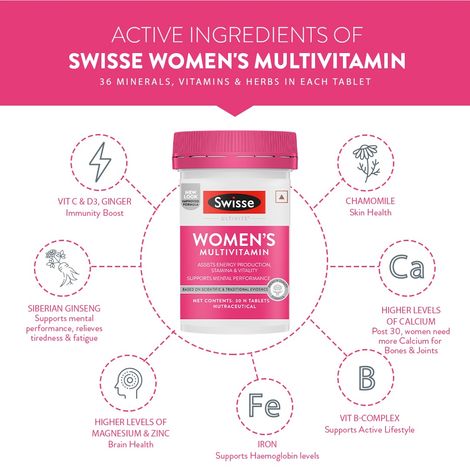 Swisse Women'S Multivitamin - Boosts Energy, Stamina, Mental Performance With 36 Herbs - (30 Tabs)