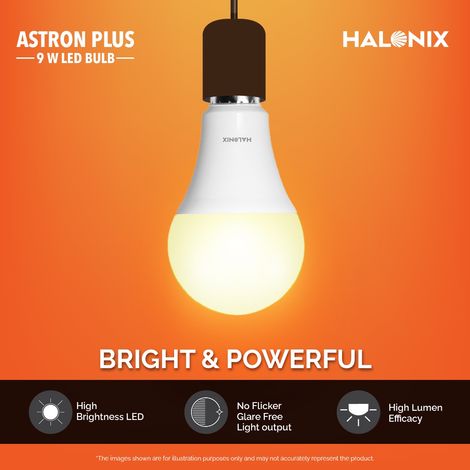 Halonix 9W Screw Type, Warm White Yellow Led Bulb | E27 Base Holder