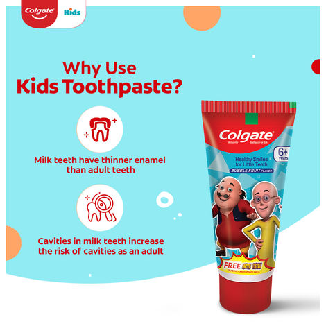 Colgate Kids Toothpaste for 6+ Years, Motu Patlu, Bubble Fruit Flavour, Gentle Protection