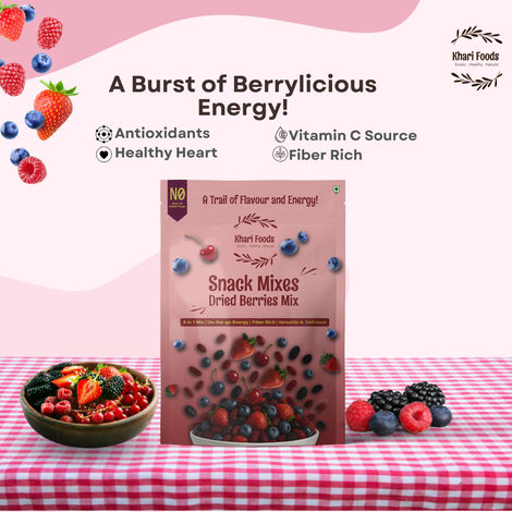 Khari Foods Premium Berries Dried Trail Mix | Cranberry, Blueberries, Black Raisins, Strawberries