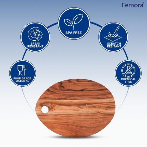 Femora Acacia Chopping Board Cutting Board Oval Shape 15 X 11 Inch (39 X 28 Cm)