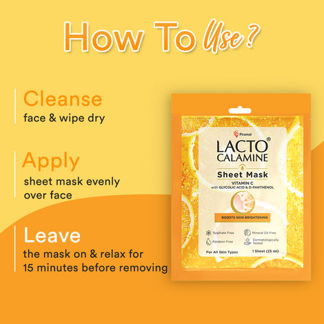 Lacto Calamine Vitamin C Face Sheet Mask with Antioxidant for Nourishing, Brightening & Glowing Skin