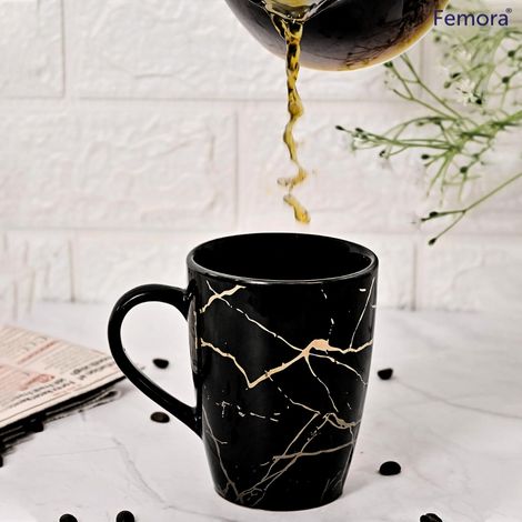Femora Gift Set Liquid Gold Marble Coffee Mug Cup 1 Pc Black Desh Ki Mitti