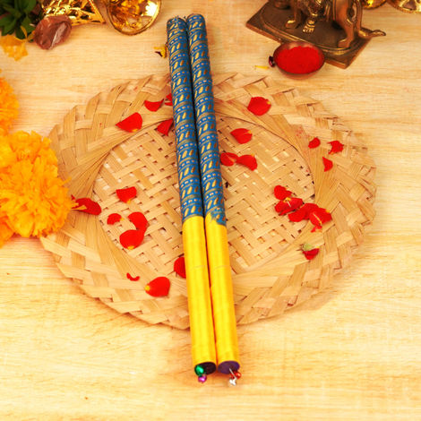 Festive Dandiya Sticks | Lace Decorated |Yellow And Blue | ServDharm