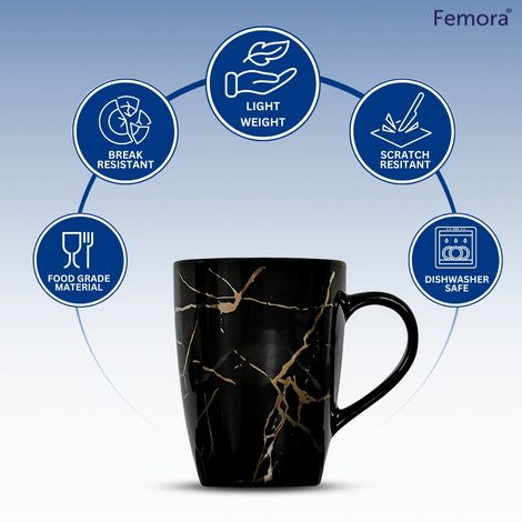 Femora Gift Set Liquid Gold Marble Coffee Mug Cup 1 Pc Black Desh Ki Mitti