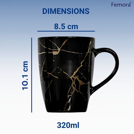 Femora Gift Set Liquid Gold Marble Coffee Mug Cup 1 Pc Black Desh Ki Mitti