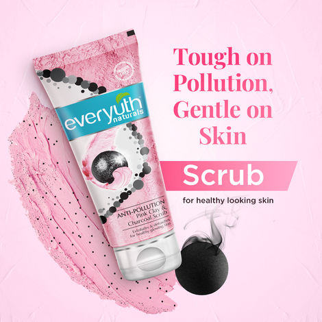 Everyuth Naturals Anti Pollution Pink Clay & Charcoal Scrub | For all skin types (Oily/ Dry)