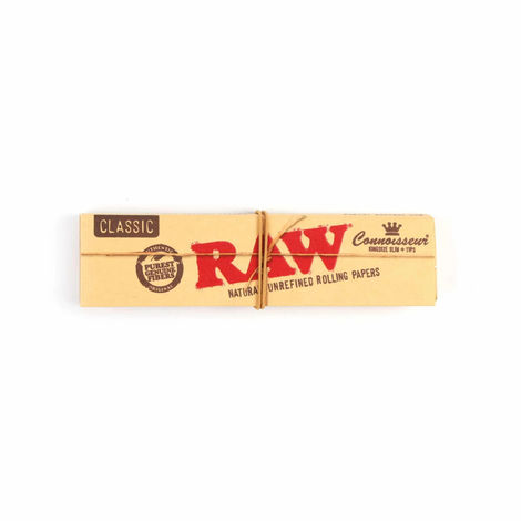 Raw Classic Connoisseur Rolling Paper with Tips King Size Slim - 32+32 Leaves/Pack