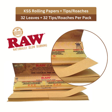 Raw Classic Connoisseur Rolling Paper with Tips King Size Slim - 32+32 Leaves/Pack