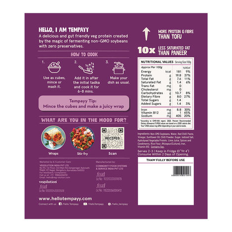 Hello Tempayy 40g Protein Peri Peri Tempeh Cubes |Low Fat & High Fibre