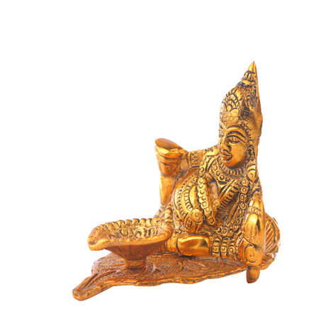 Diya Kuber Ji on Gold Peepal Leaf | Golden | Metal | Kuber Diya | Devnidhi