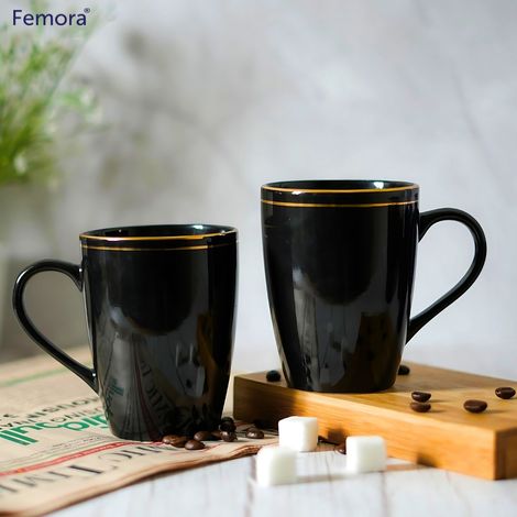 Femora Liquid Gold Line Coffee Mug Gift Set 1 Pc 320 Ml (Black)