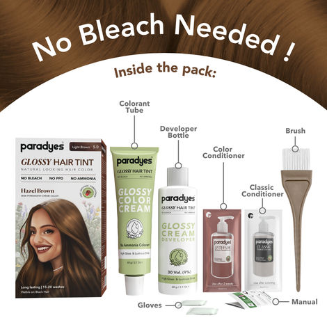 Paradyes No Bleach Hazel Brown Glossy Hair Tint, Ammonia-Free Formula - 5 Light Brown