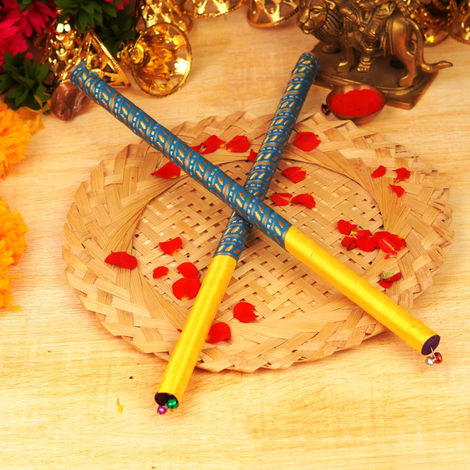Festive Dandiya Sticks | Lace Decorated |Yellow And Blue | ServDharm