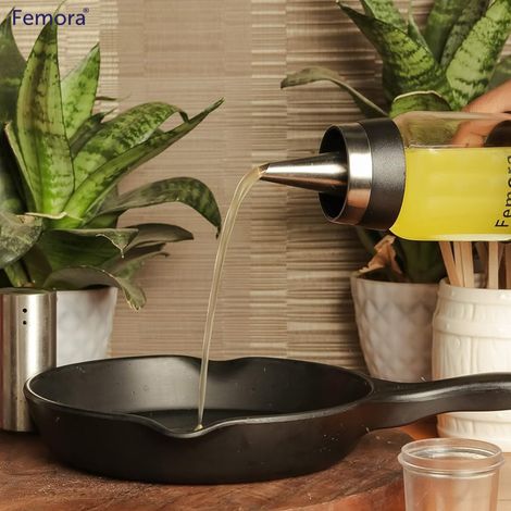 Femora Leak Proof Oil Flow Oil Bottle Dispenser With Silicone Support 500Ml Borosilicate Glass