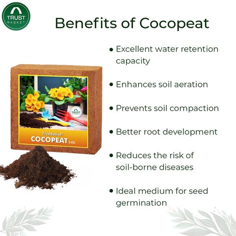 TrustBasket Cocopeat Block - Expands to 75 L | Organic Growing Medium for Plants & Planters