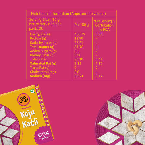 Premium Kaju Katli, 61% Cashew | Burfi | Kaju Katri | Sweets by GO DESi