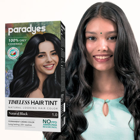 Paradyes Natural Black Timeless Hair Tint, Permanent Crème Hair Colour - 1.0 Natural Black