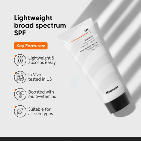 Minimalist SPF 50 PA++++ Multi- Vitamin Sunscreen Broad Spectrum No- White Cast Light Weight For Men & Women