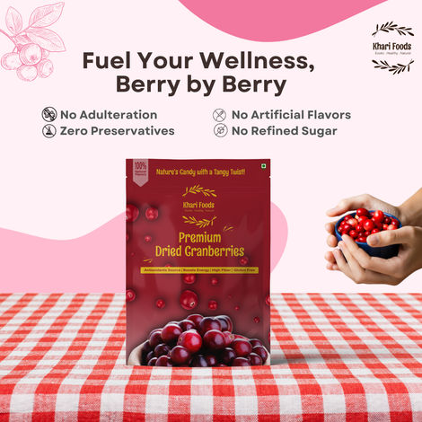 Khari Foods Premium Dried Cranberries | Antioxidants | Juicy & Delicious for Kids & Adults