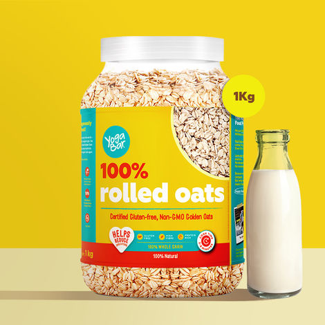 Yoga Bar Rolled Oats 1 kg Jar | Premium Golden Rolled Oats, Gluten Free with High Fibre, Non GMO