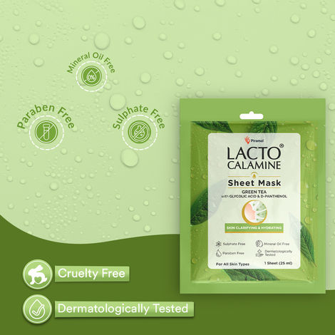 Lacto Calamine Green Tea Face Sheet Mask for Hydration, Calm & Clear Skin that Soothes Acne