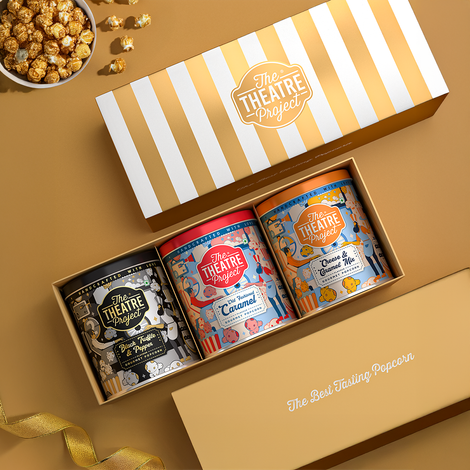 TTP Popcorn Golden Gift Box - Cheese Caramel, Black Truffle & Caramel (Assorted)