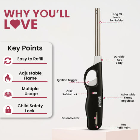 Habitat Adjustable Gas Lighter, For Kitchen Fireplace Camping Candle Grill Bbq Fireworks