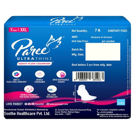 Paree Ultra Thinz Soft & Rash Free Double Feathers Sanitary Pads | XXL | 7 pcs