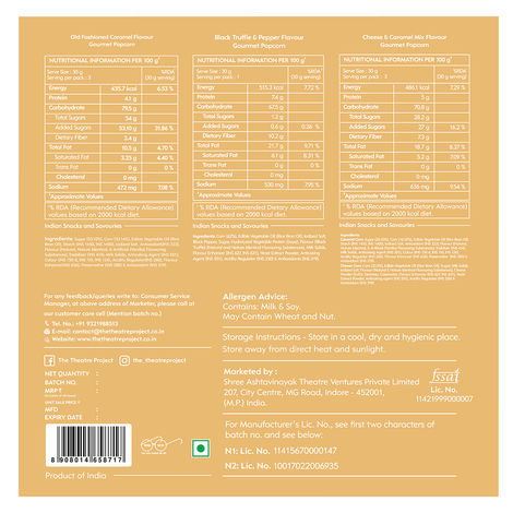 TTP Popcorn Golden Gift Box - Cheese Caramel, Black Truffle & Caramel (Assorted)