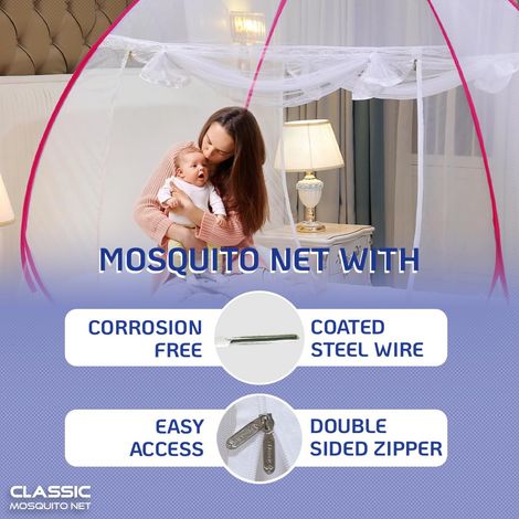Classic Mosquito Net Foldable Mosquito Net For Double Bed | Pink - King Size