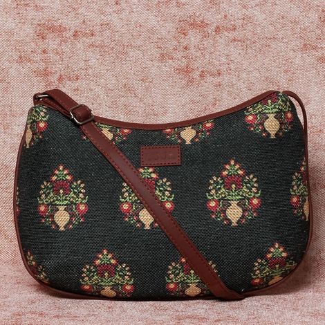 Zouk Women's Floral Vegan Leather 5.7 L Shoulder Handle Shoulder bag | Green - One Size