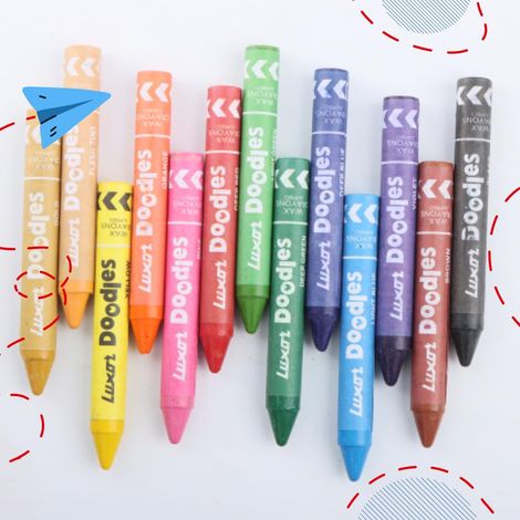 Luxor Doodles Jumbo Wax Crayons| 12 Assorted Shades| 1 Free Gold Crayon | Best For Young Artists