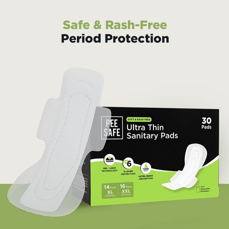 Pee Safe Ultra Thin Rash Free Sanitary Pads (14 XL/16 XXL) | Assorted pack | 30 pcs