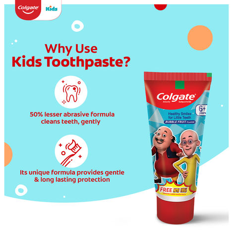 Colgate Kids Toothpaste for 6+ Years, Motu Patlu, Bubble Fruit Flavour, Gentle Protection