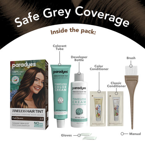 Paradyes Dark Brown Timeless Hair Tint, Permanent Creme Hair Colour - 3.0 Dark Brown