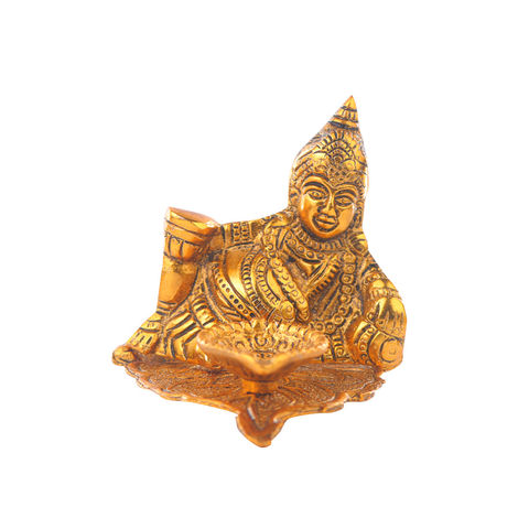 Diya Kuber Ji on Gold Peepal Leaf | Golden | Metal | Kuber Diya | Devnidhi