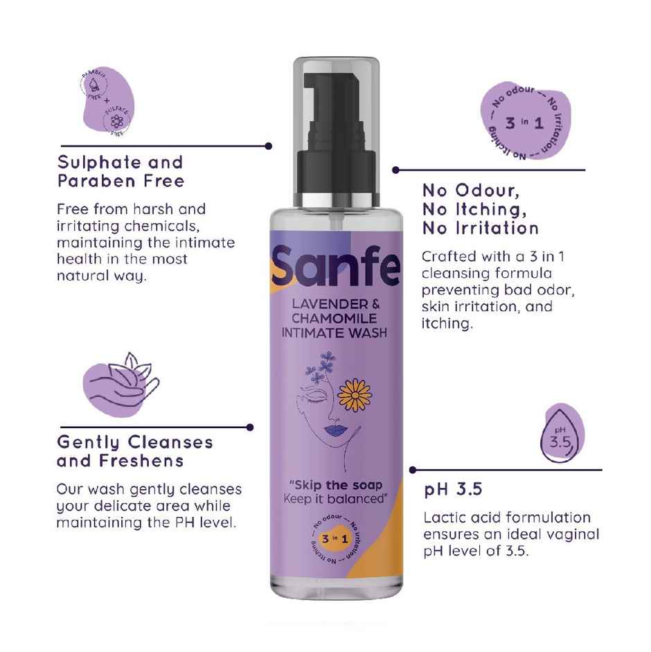 Sanfe Natural Intimate Wash 3 In 1 No Odour No Itching No Irritation Intimate Wash