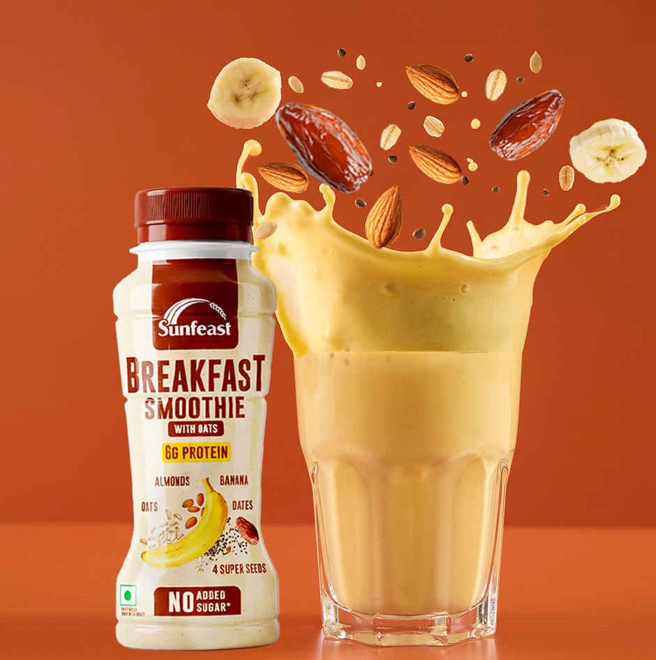 Sunfeast Breakfast Smoothie with Oats- No Added Sugar, 6g Protein