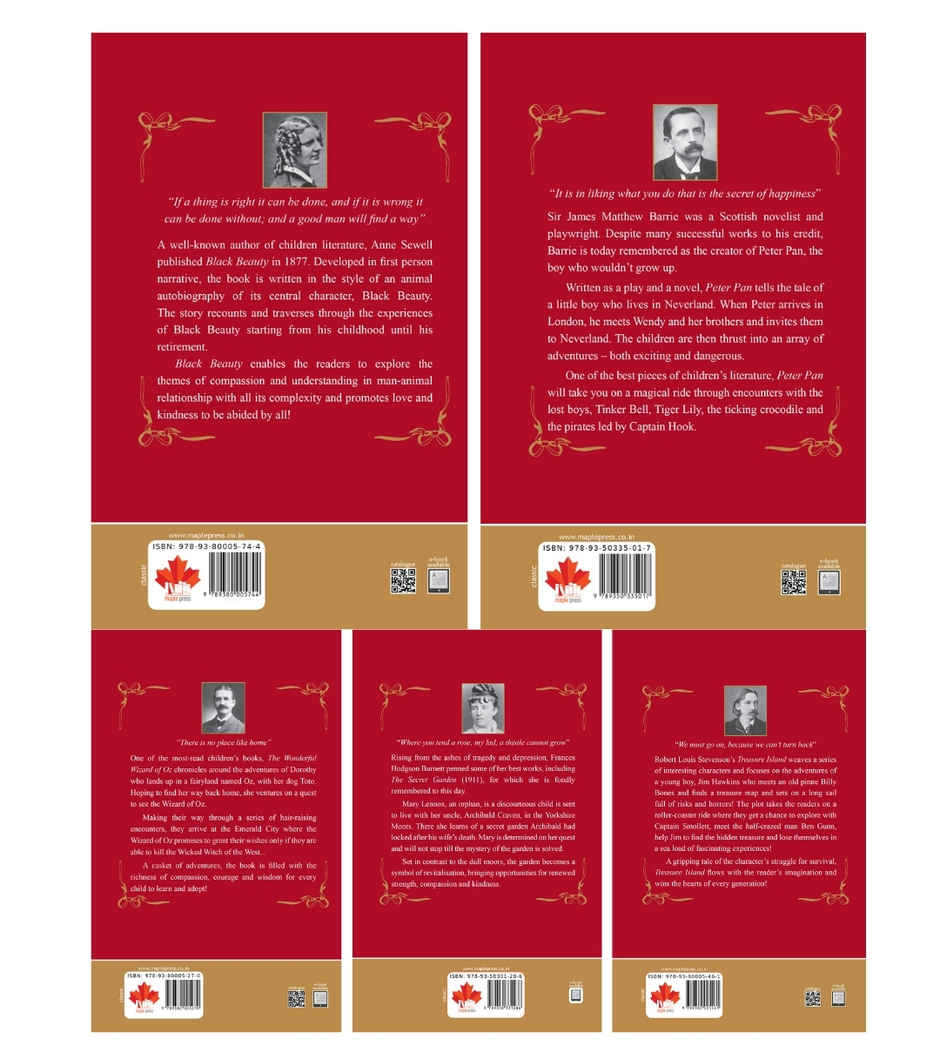 Maple Press Children's Classics | Treasure Island, Peter Pan, The Secret Garden, The Wizard of Oz & Black Beauty