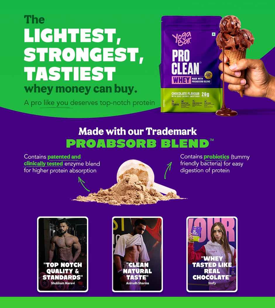 Yoga Bar ProClean Whey Protein Blend, Chocolate with Zero Calorie Sweetener, 26g Protein per Serve