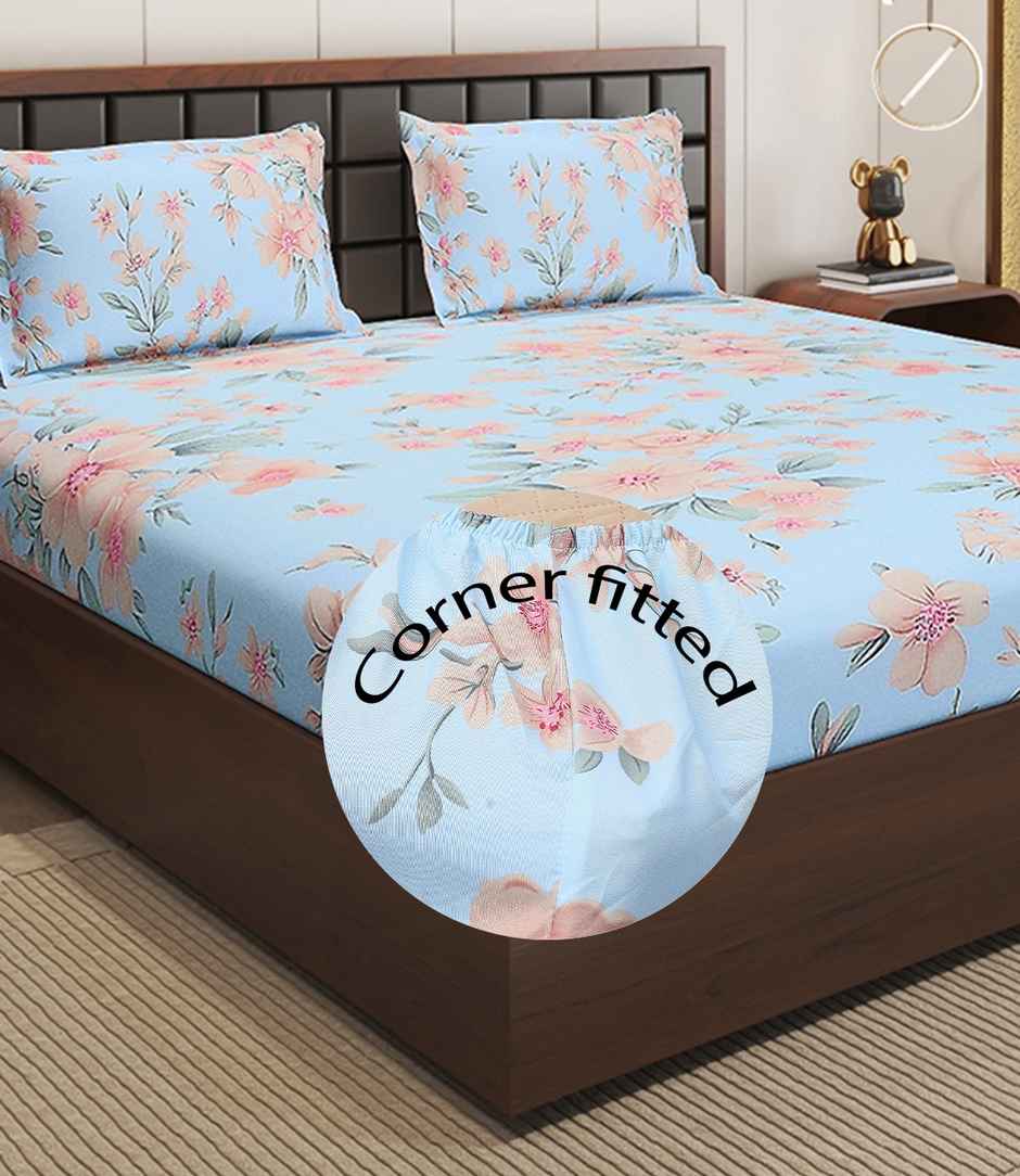 Status Imperial Corner Fitted Double Bedsheet | Sky Garden | 198 x 182 cm