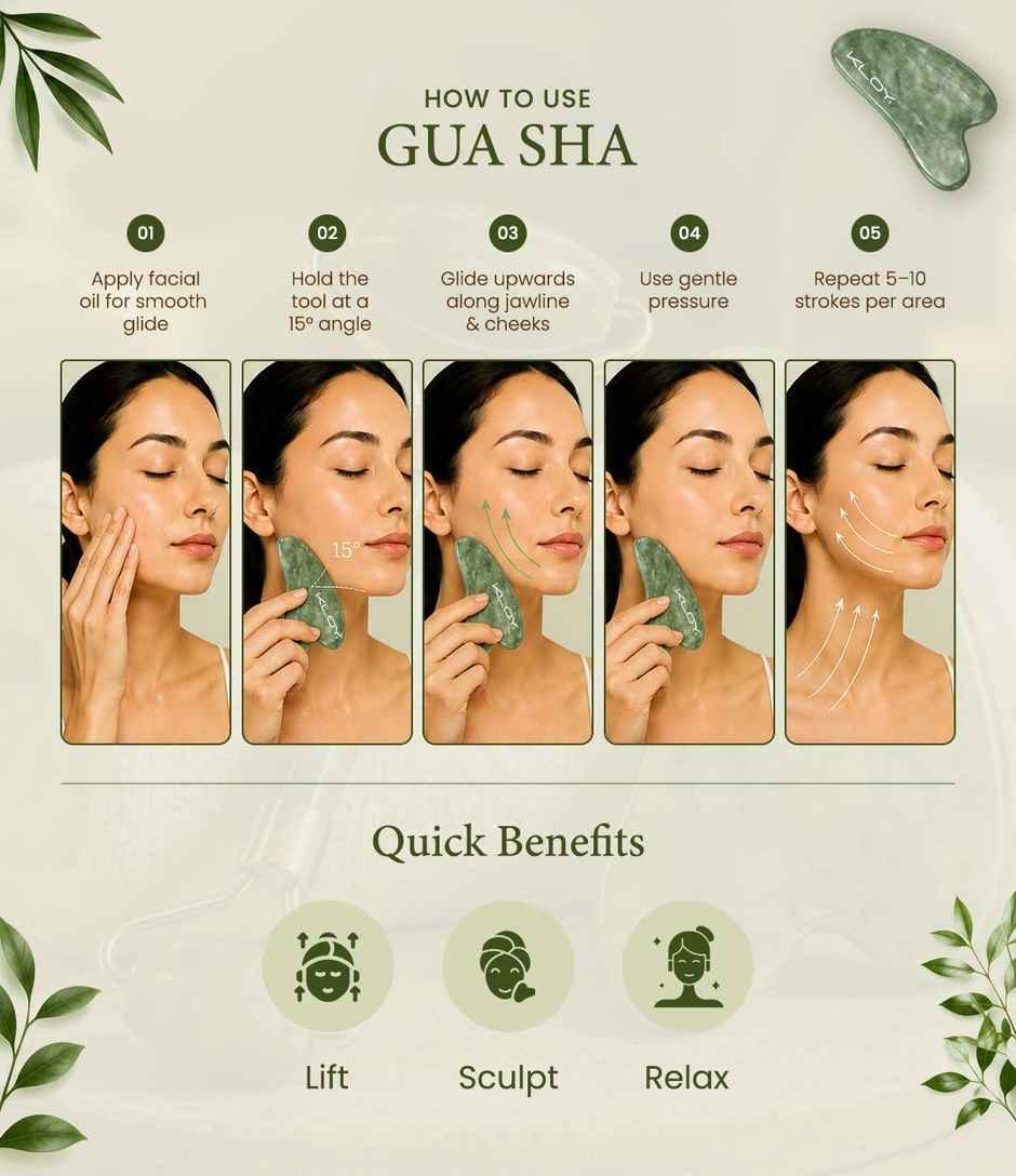 Kloy Natural Jade Face Roller & Gua Sha Set -Facial Massager for Skin Lifting | Puffiness Reduction