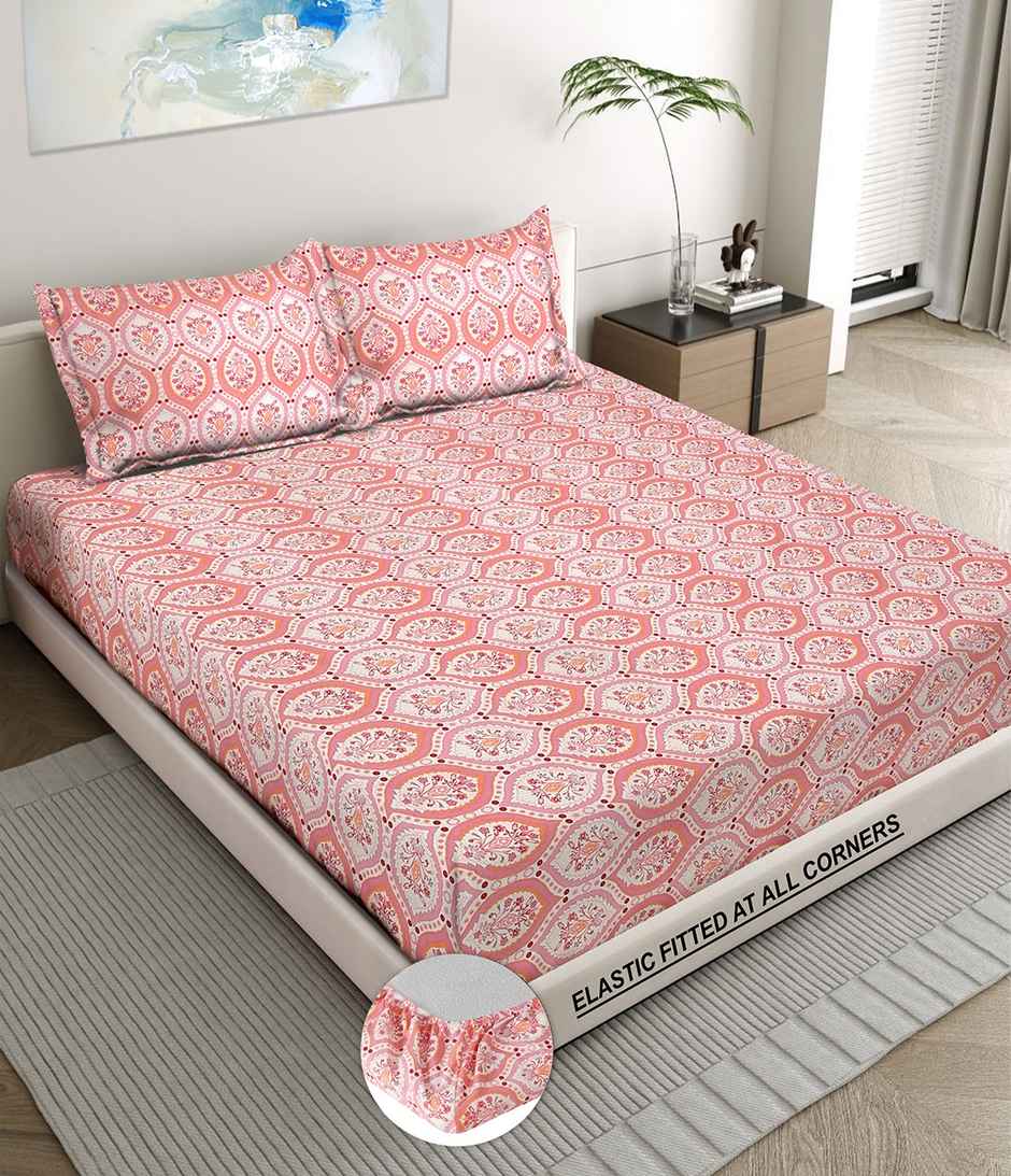 Status Imperial Corner Fitted Double Bedsheet | Terracotta Garden | 198 x 182 cm