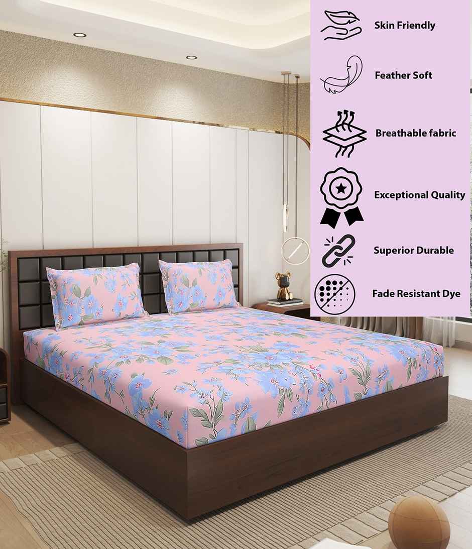 Status Imperial Corner Fitted Double Bedsheet | Velvet Blush Botanicals | 198 x 182 cm